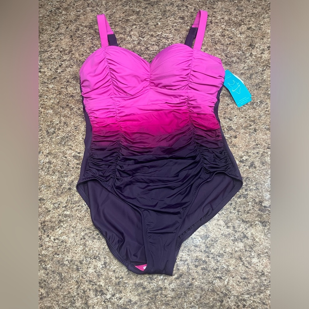 NWT Aqua Green Pink and Purple Ombre Shaping Swimsuit 12